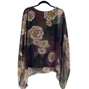 Elena Baldi Dark Floral Silk Overlay Top Y2K Boho Flowy Whimsigoth Fairy Italy L